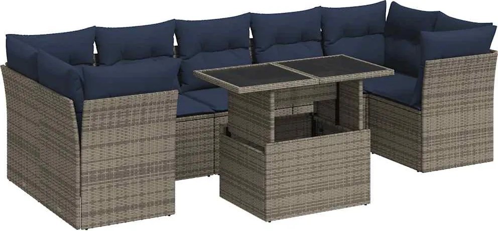 vidaXL 8 részes szürke polyrattan akácfa kerti ülőgarnitúra párnákkal