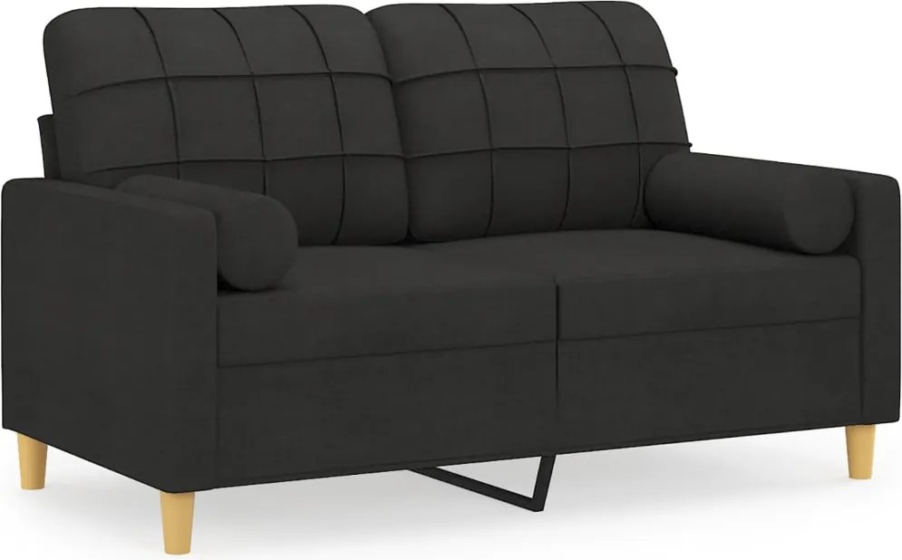 vidaXL 2 személyes fekete szövet kanapé díszpárnákkal 120 cm