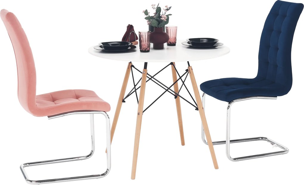 Étkezőasztal, fehér/bükk, átmérő 90 cm, GAMIN 2 NEW 90