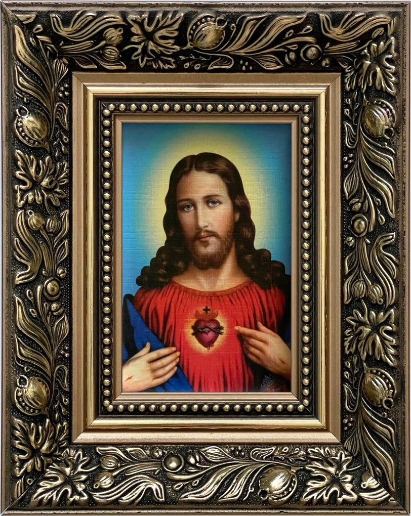 Vászonkép 25x20 Jézus Krisztus Jézus Szíve Arany Díszített Fa Keret