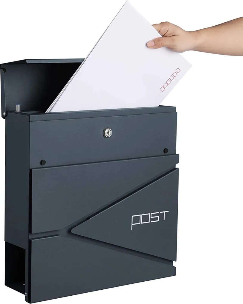 Zárható postaláda újságtartóval, falra, kerítésre szerelhető, antracit szürke
