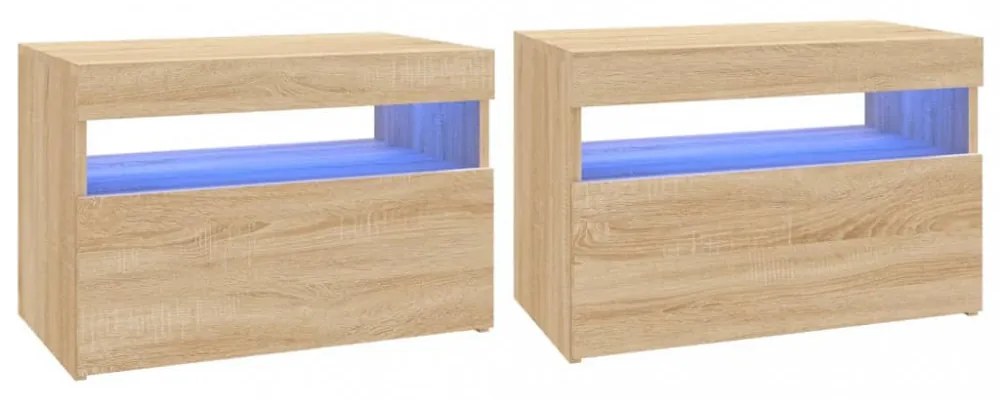 2 db sonoma tölgy színű TV-szekrény LED-lámpákkal 60x35x40 cm