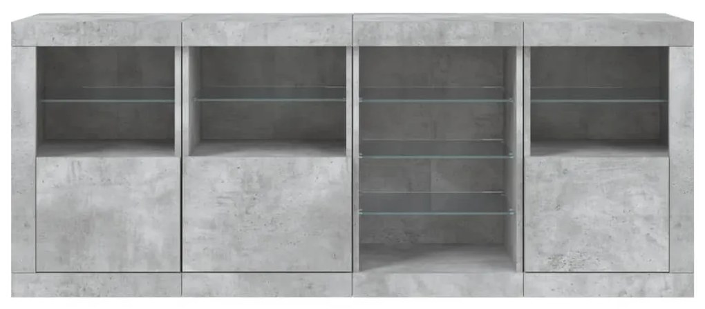 betonszürke tálalószekrény LED-világítással 164 x 37 x 67 cm