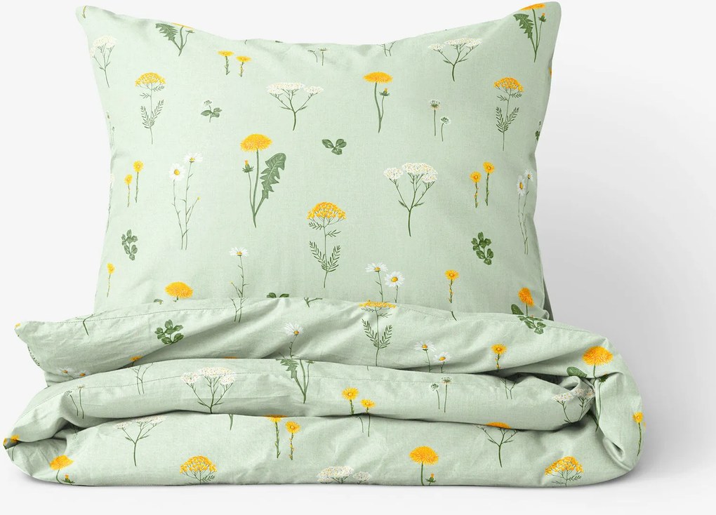 Goldea pamut ágyneműhuzat - mező, zöld melanzs alapon 200 x 200 és 2db 70 x 90 cm
