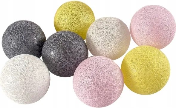 Elemes led gömbök 8db-os világító pamut gömb dekorációs lámpa
