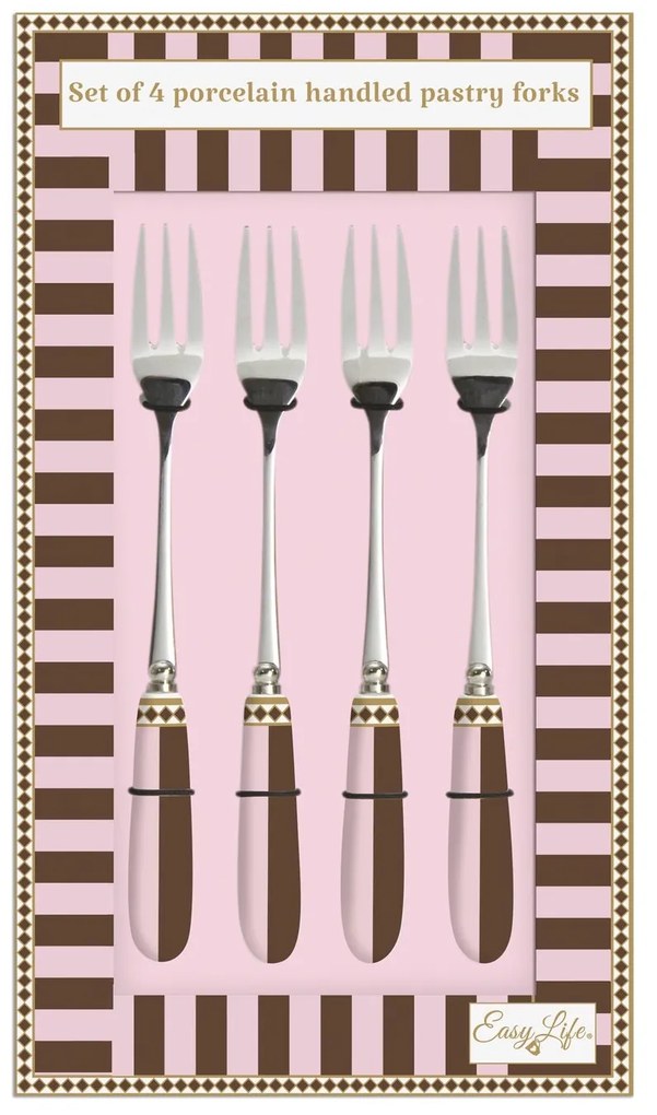 Rozsdamentes acél süteményes villa szett 4 db-os porcelán nyéllel díszdobozban Sweet Moments