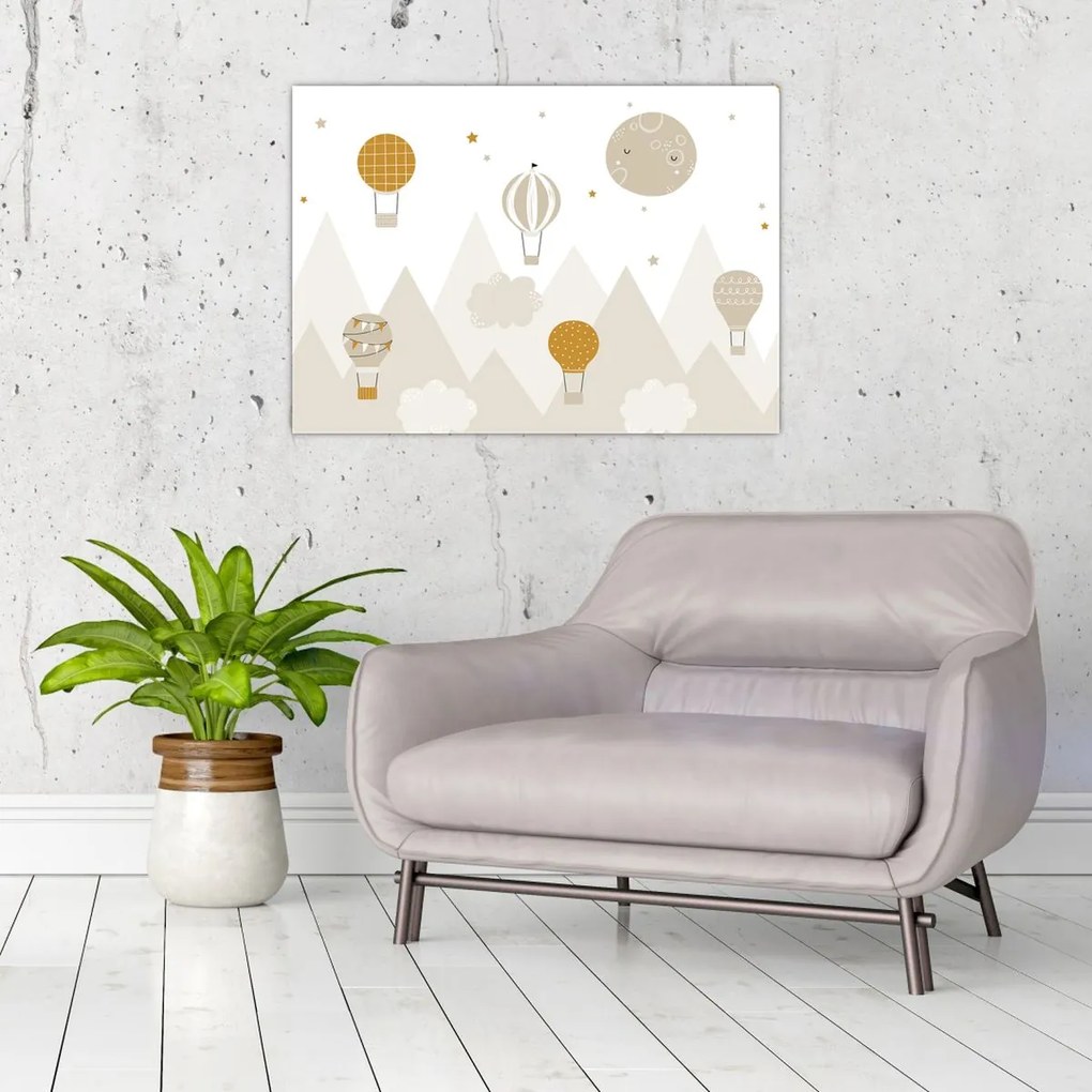 Üveg kép - Repülő léggömbök (70x50 cm)