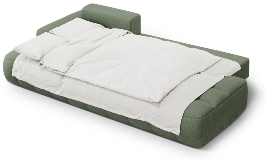 Zöld kinyitható-tárolóhelyes sarokkanapé (bal oldali-heverő résszel) Linz – Cosmopolitan Design