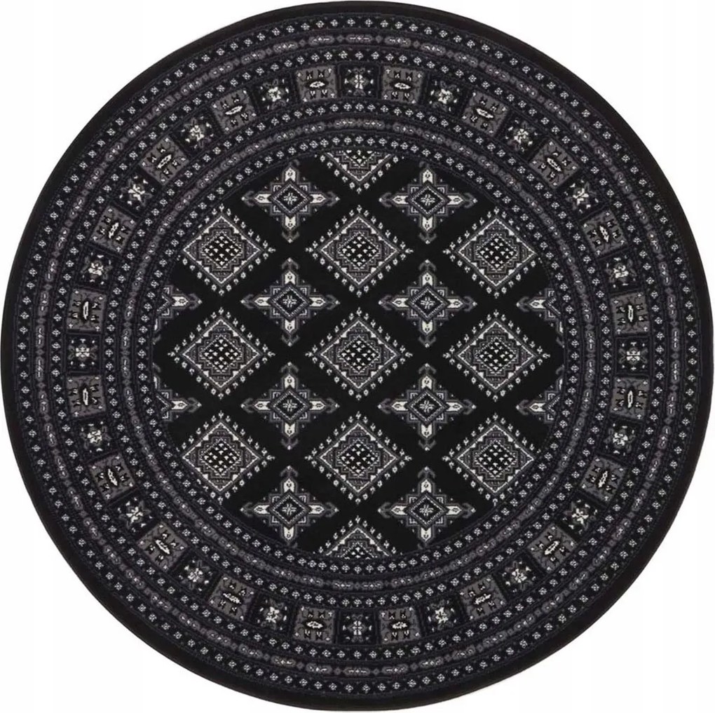 Fekete kerek szőnyeg,orintális minta nappaliba 160cm