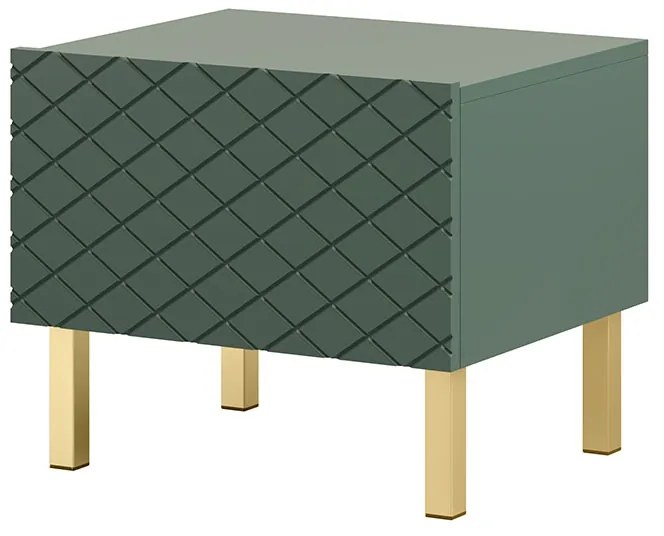 Scalia II 50 1SZ éjjeliszekrény szett 2 db - matt sötétzöld / arany lábakkal