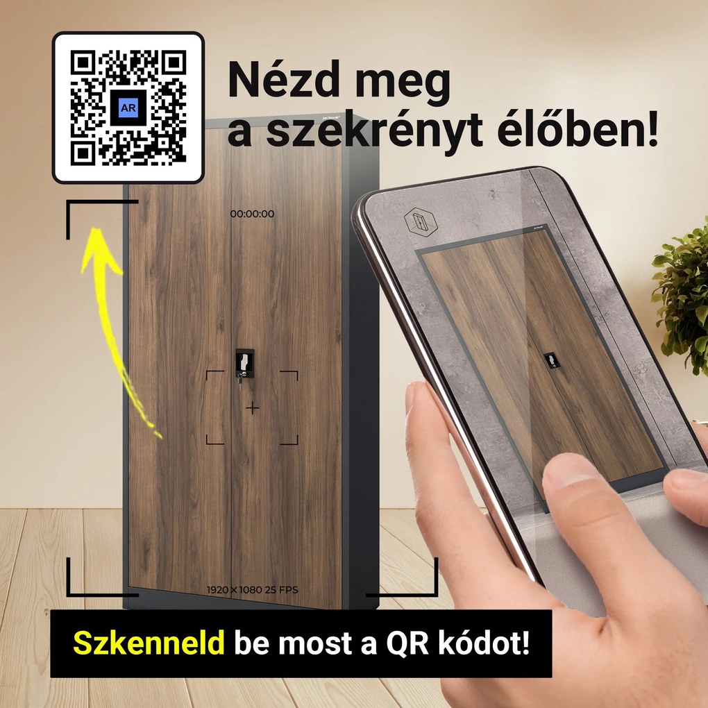 Fém iratszekrény JAN, 900 x 1850 x 400 mm, Eco Design: antracit/ dió