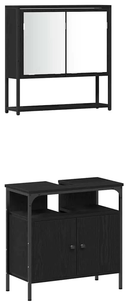Fürdőszoba bútor szett 3 pcs Fekete 33 x 33 x 120.5 cm Faanyag