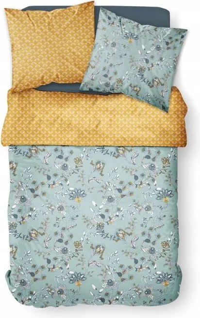 Pamut Ágyneműhuzat Zöld Virágos Paplan 2 Párna 200 X 220 CM Gombok