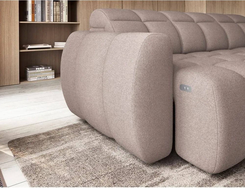 Világosbarna buklé kinyitható-tárolóhelyes sarokkanapé (jobb oldali-L alakú) Falconn – ELTAP