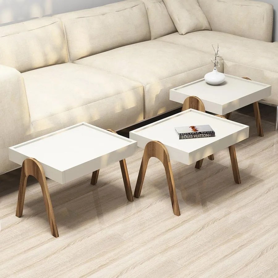 Dohányzóasztal (3 részes) Roma - Walnut, Cream