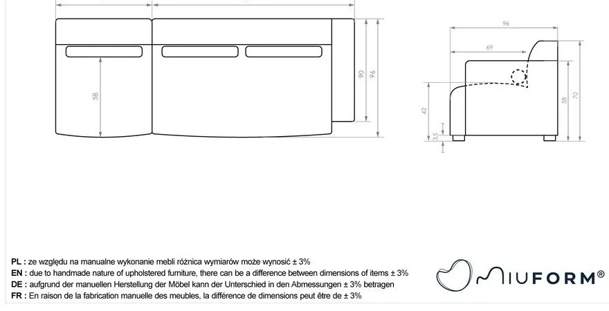 Szürke moduláris heverő (jobb oldali) Flex Felix – Miuform
