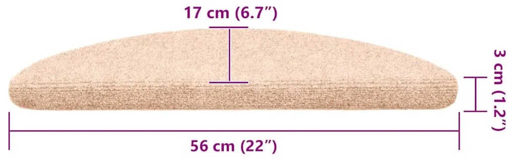 öntapadós lépcsőszőnyegek, 30 db, világosbarna, félkör alakú, 56 x 17 x 3 cm