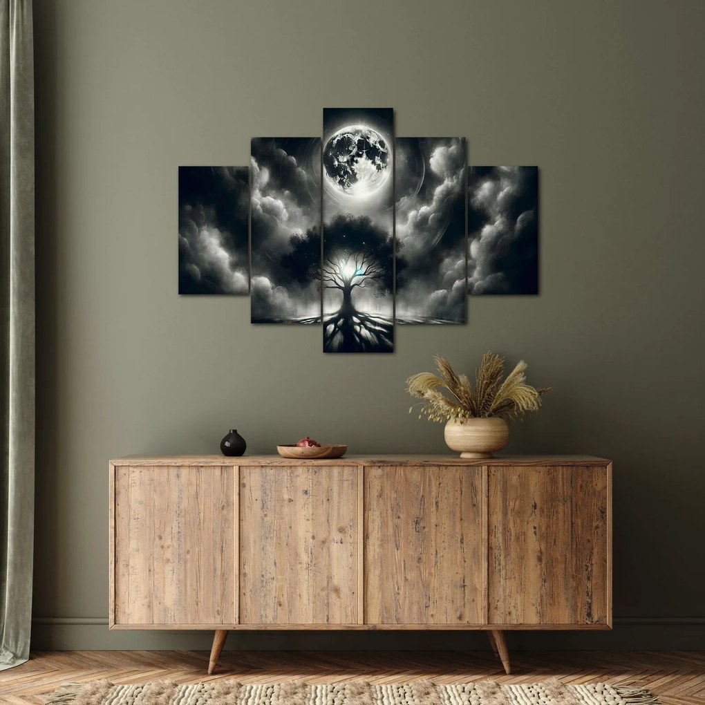 Kép – Fekete-fehér fa teliholdban (150x105 cm)