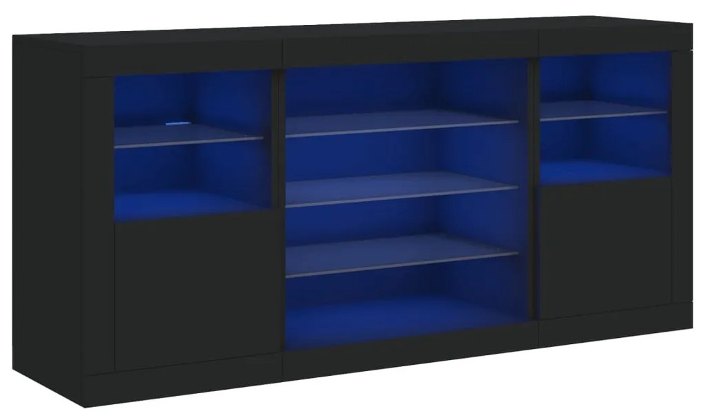fekete tálalószekrény LED-világítással 142,5 x 37 x 67 cm