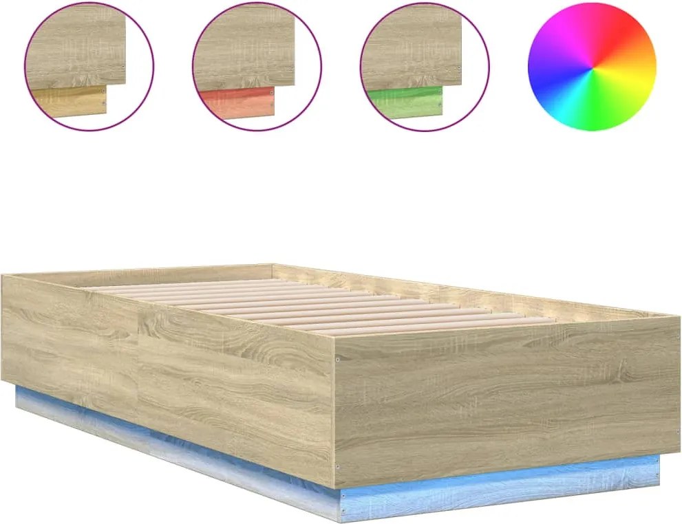 vidaXL sonoma tölgyszínű szerelt fa ágykeret LED-del 100 x 200 cm