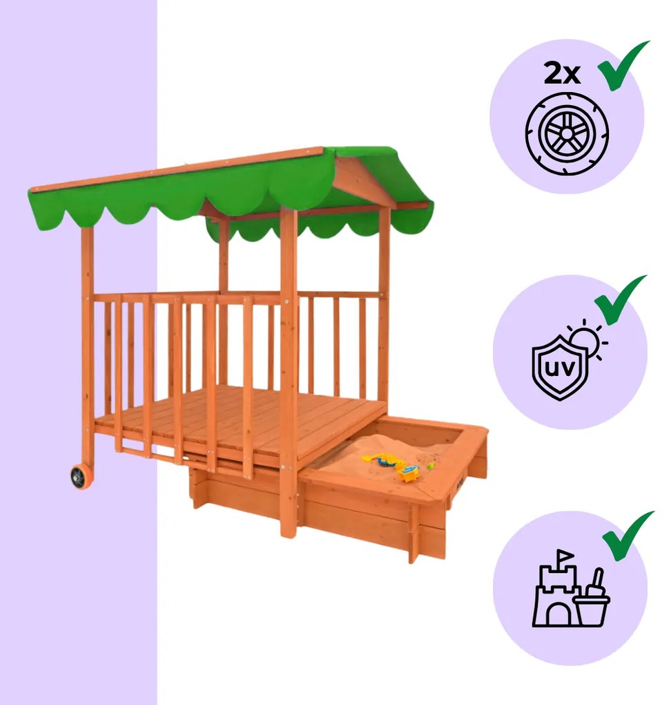 HAPPY verandás homokozó, 130x130x143cm, barna/zöld Jurhan