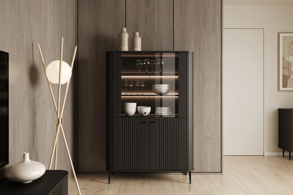 Vesper vitrin 103 cm - fekete / fekete lábak