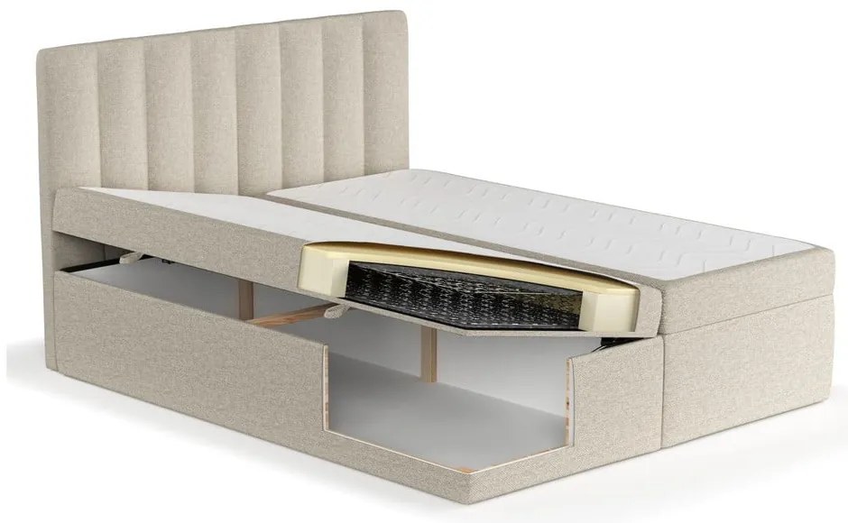 Bézs ágyneműtartós boxspring ágy 160x200 cm Novento – Maison de Rêve