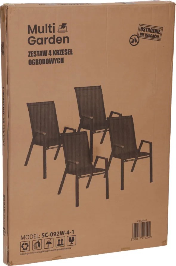 Kerti szék, MultiGarden SC-092W-4-1, fekete, 72 x 55 x 92 cm, acél keret, textil, egymásba rakható, karfás, csúszásgátló lábak, 120 kg teherbírás, 4 db-os szett