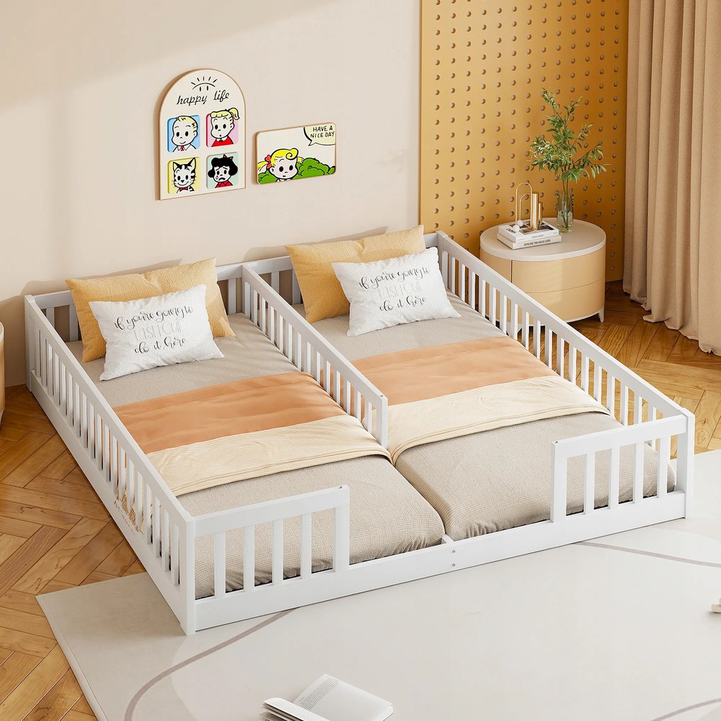 Kárpitozott ágy 90x200cm Gyerekágy Franciaágy Kerítés Fehér