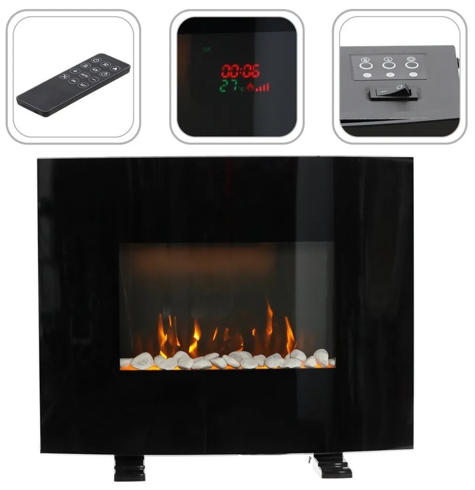 Fali/álló kandalló lánghatással, 61 x 13,5 x 48 cm, 1000/2000 W