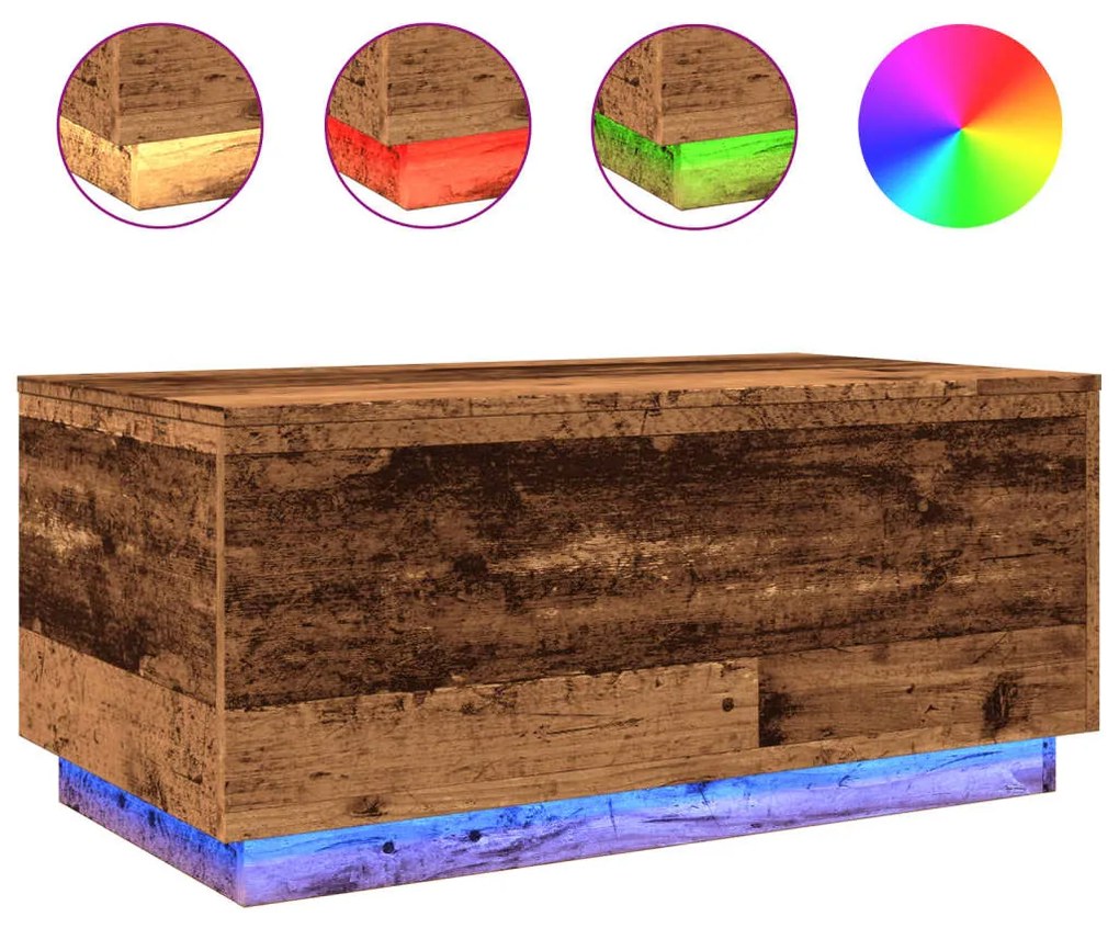 Antik fa színű dohányzóasztal LED-lámpákkal 90x50x40 cm