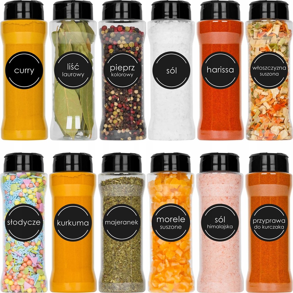 12x Fűszertartó Ömlesztett Termékek 175ML Öntapadós Címkék