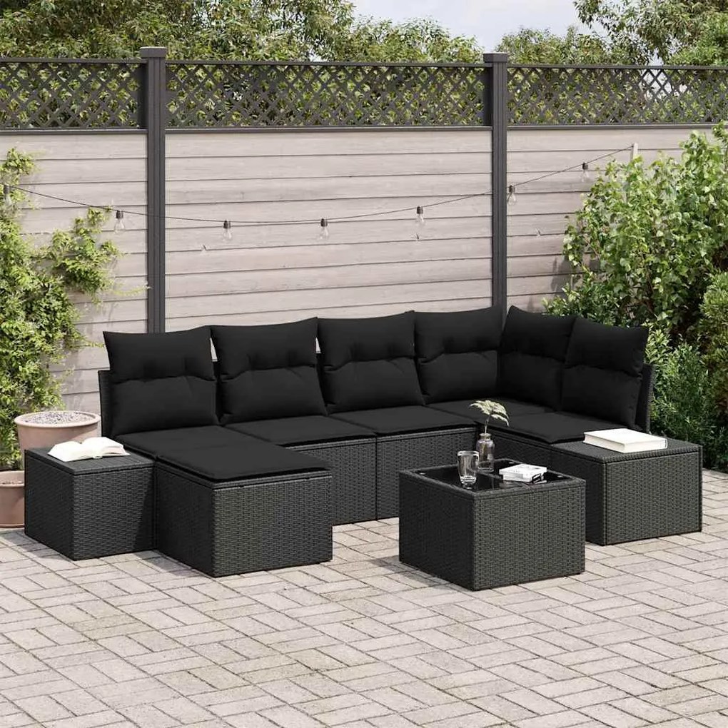 Kerti Kanapé Szett 7 pcs Fekete 264 x 154 x 85 cm Poli rattan
