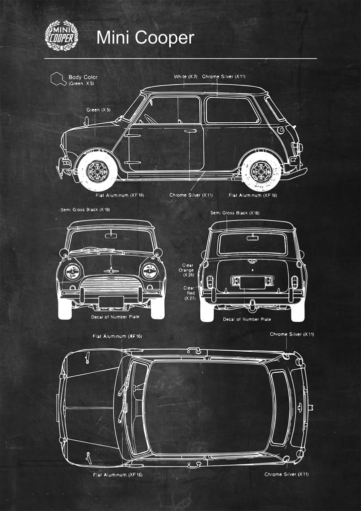 Poszter Mini Cooper Classic Patent Poster Séma
