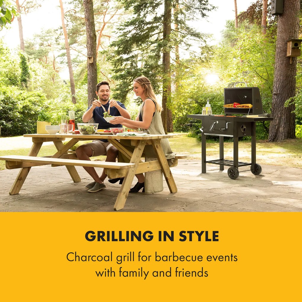 Klarstein Meat Machine, faszenes grill, 45 x 32,5 cm, hőmérő, kerekek, fekete