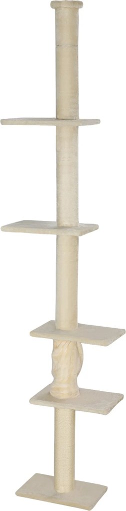 PawHut Padlótól a Mennyezetig Elérő Macskafa, Macska Kaparóoszlop, 225-275 cm Macskafa Platformokkal, Macska Bútor Antikiből Hátvédelmi Rendszerrel, T