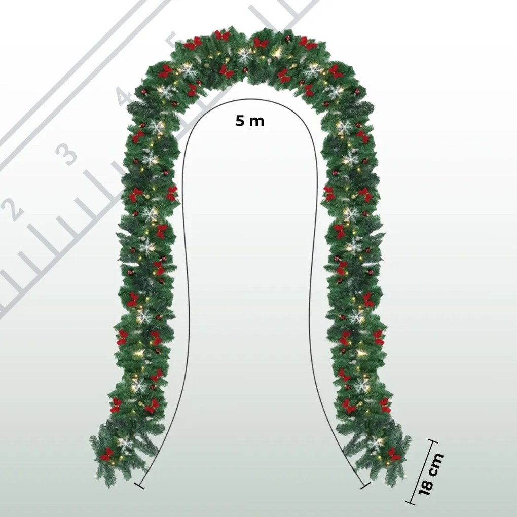Jurhan ANDREA karácsonyi girland világítással, díszített, 5m, zöld
