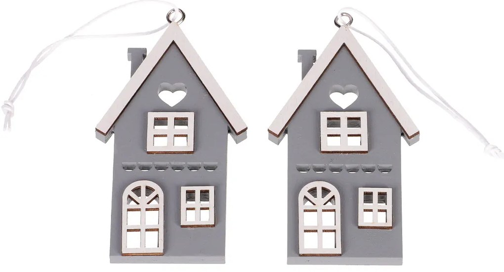 Függő fa házikó, szürke, magasság 9 cm, 4 db-oskészlet