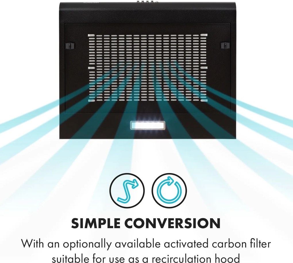 Klarstein Capannina, szekrény alá beépíthető páraelszívó, 60 cm, 166 m³/ó, LED, nemesacél, fekete
