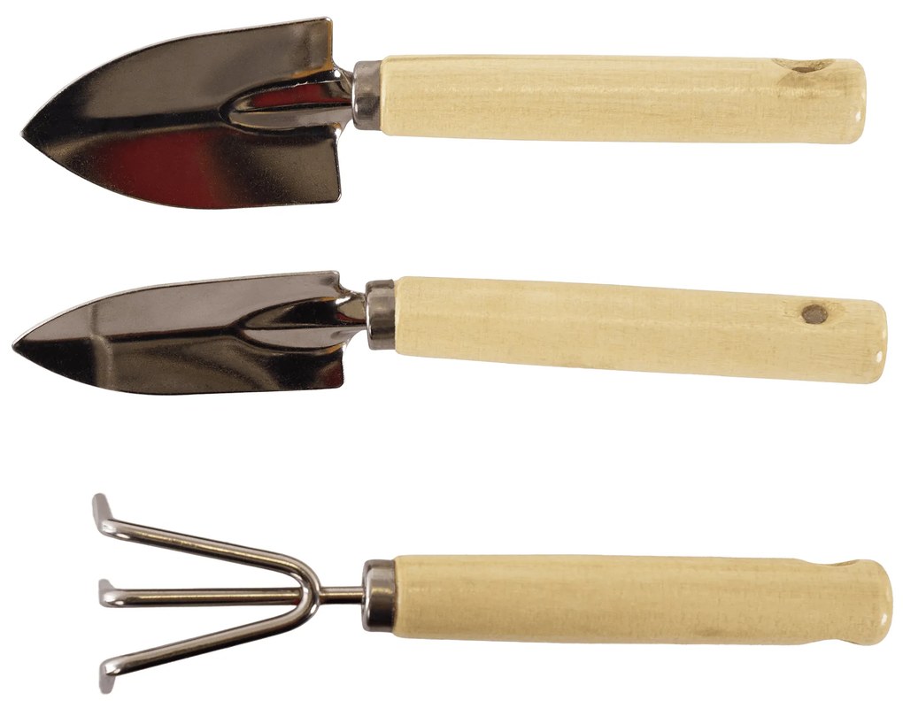 Kerti szerszámok, 3 db-os szett, természetes fa/ezüst, VERDE