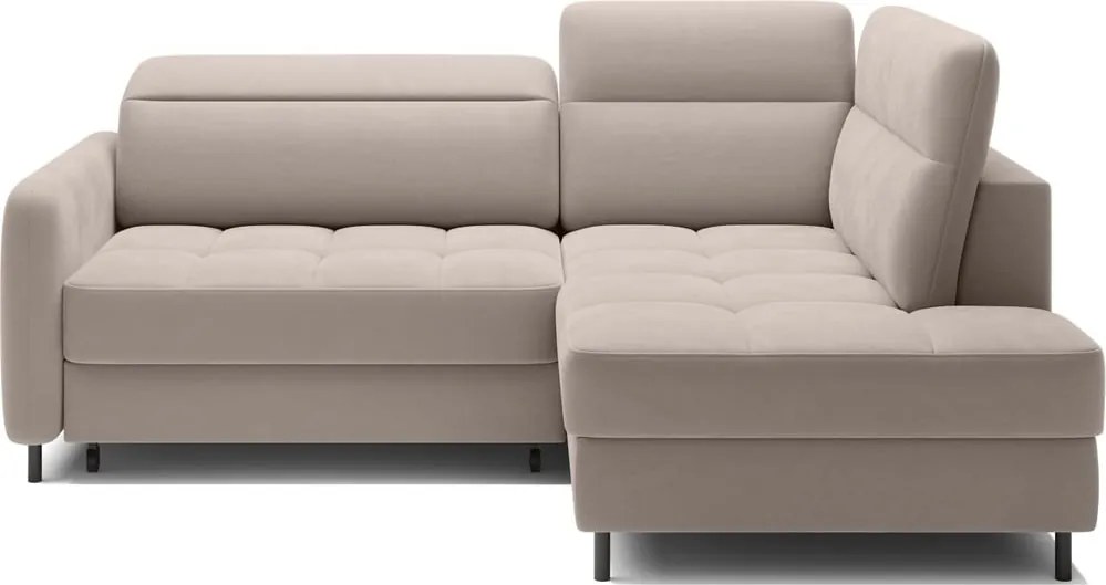Világosbarna bársony kinyitható-tárolóhelyes sarokkanapé (jobb oldali-L alakú) Barea – ELTAP