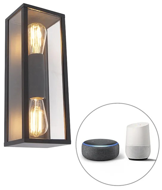 Okos fali lámpa fekete 38 cm 2-lámpás IP44 Wifivel ST64 - Charlois