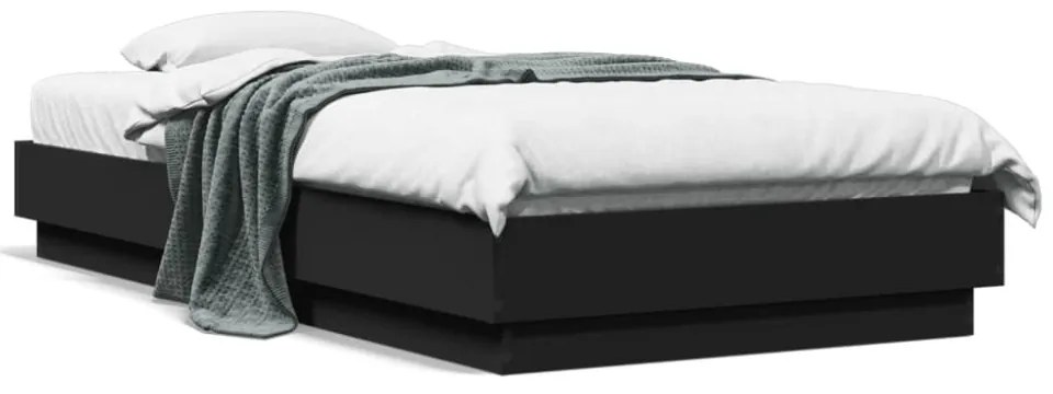 fekete ágykeret LED-világítással 75 x 190 cm