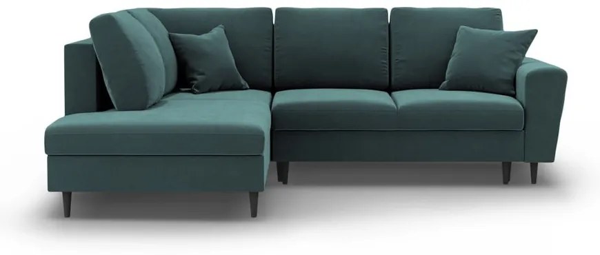 Petróleum színű bársony kinyitható tárolóhelyes sarokkanapé (bal oldali-L alakú) Kyoto – Cosmopolitan Design