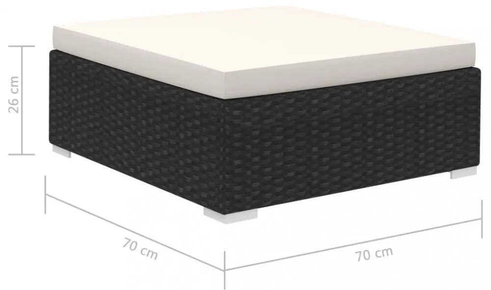 8-részes fekete polyrattan kerti bútorszett párnákkal