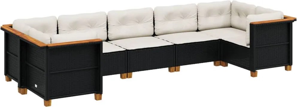 vidaXL 7 részes fekete polyrattan kerti ülőgarnitúra párnával