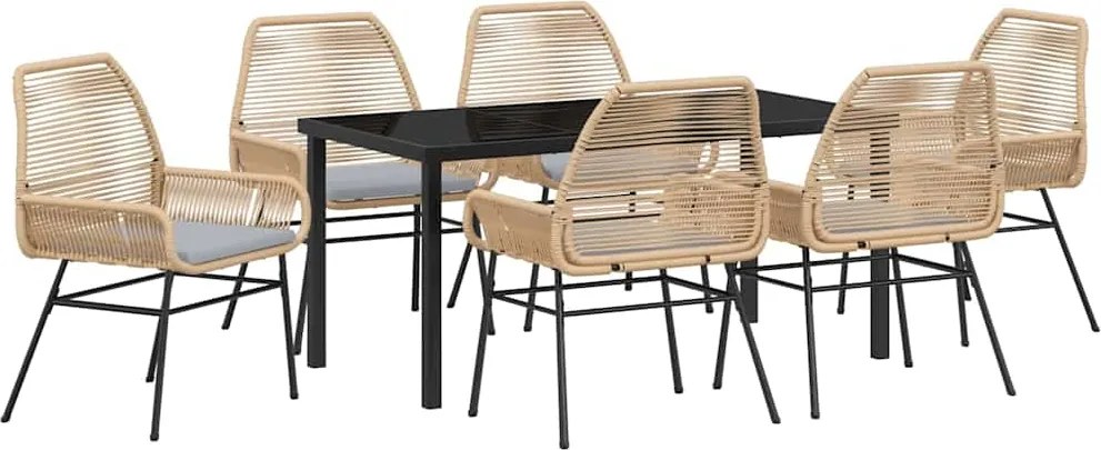vidaXL Kert étkező szett párnával 7 pcs Barna polirattan