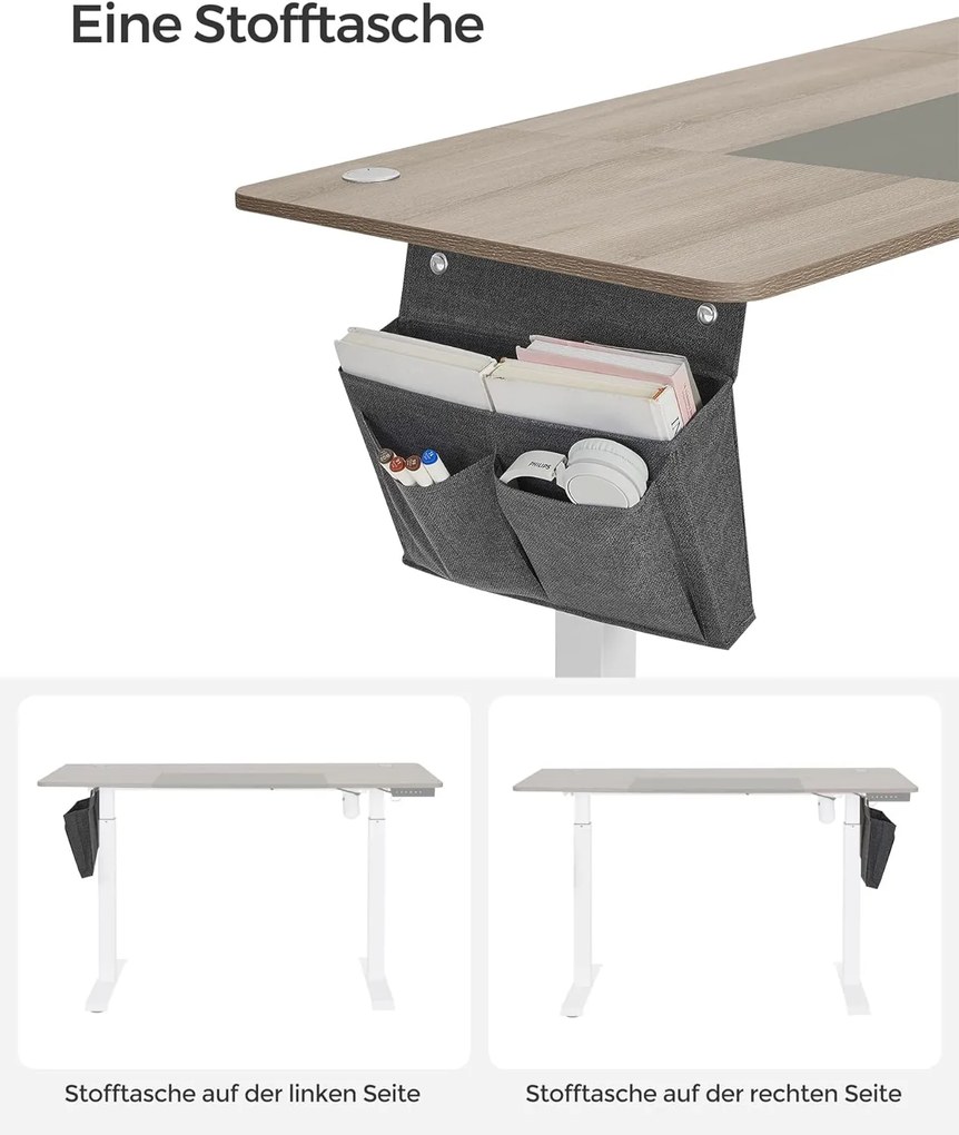 Állítható magasságú elektromos íróasztal memória funkcióval 60x140 cm, fehér-greige