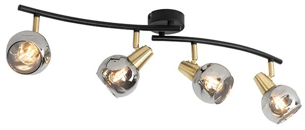 Art Deco mennyezeti lámpa arany füstüveggel 4-lámpás - Vidro