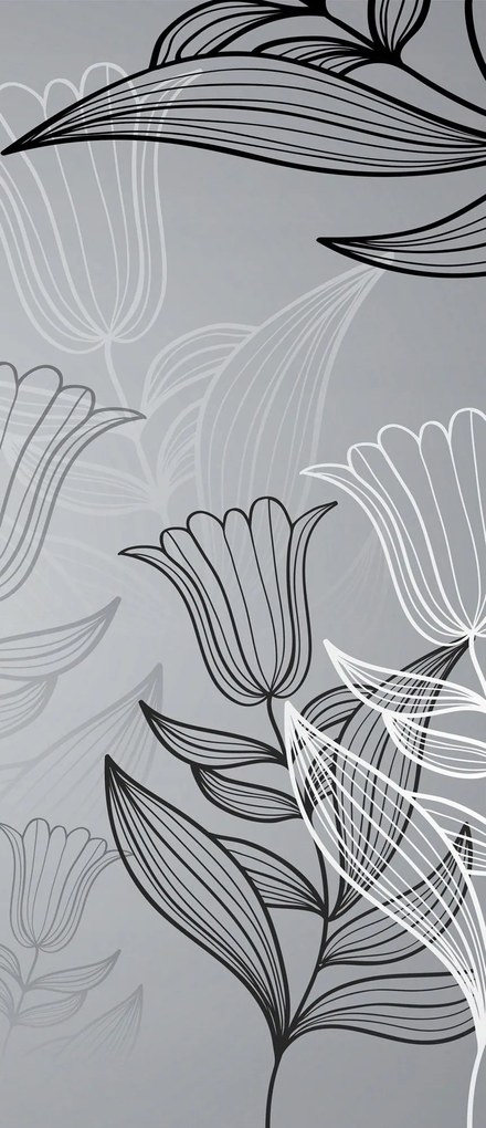 Fotótapéta flizelina Tulipánok szürke-fekete grafika minimalizmus 91x211 +ragasztó